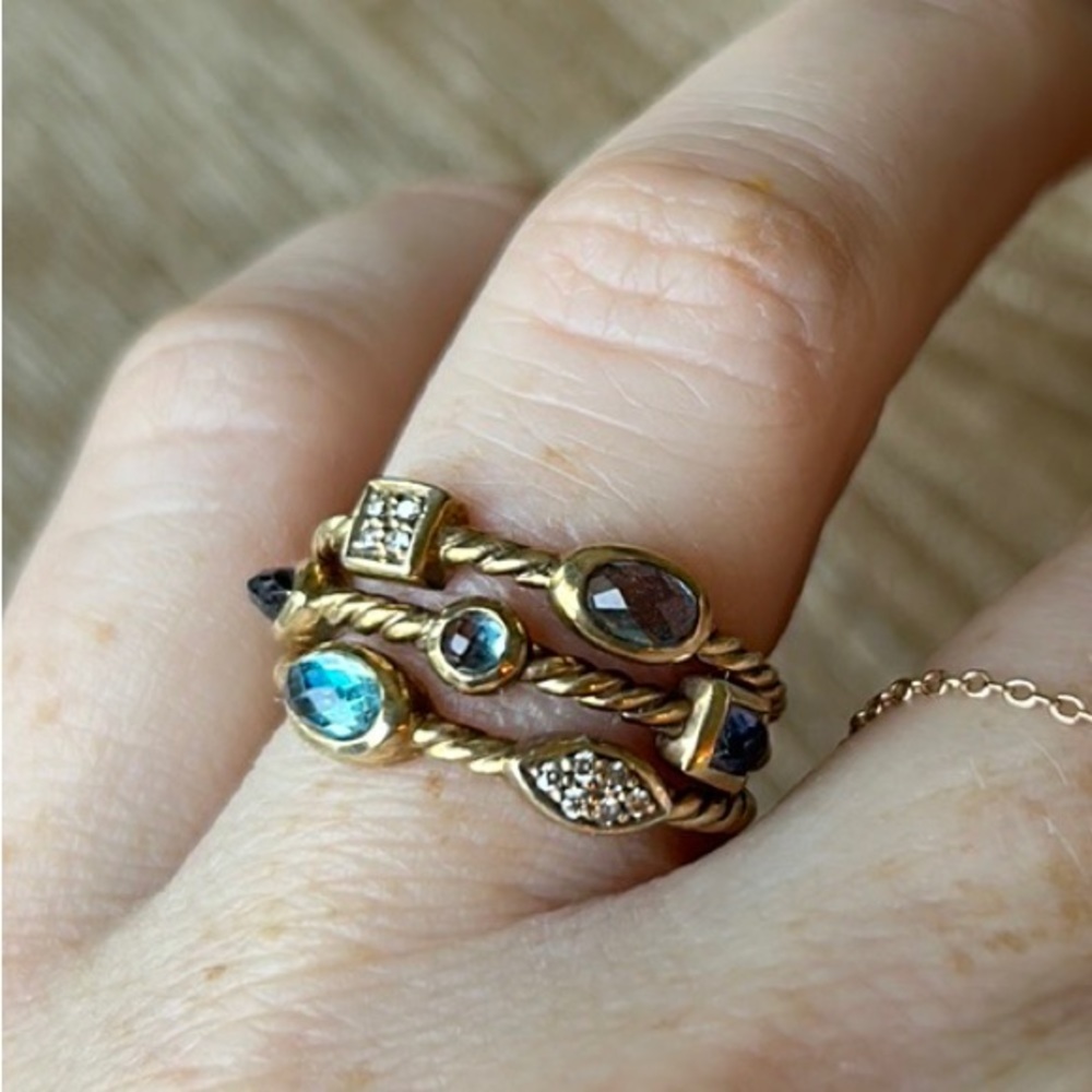 David Yurman Gold Dipped Confetti Ring with Diamonds , Topaz and Lolite